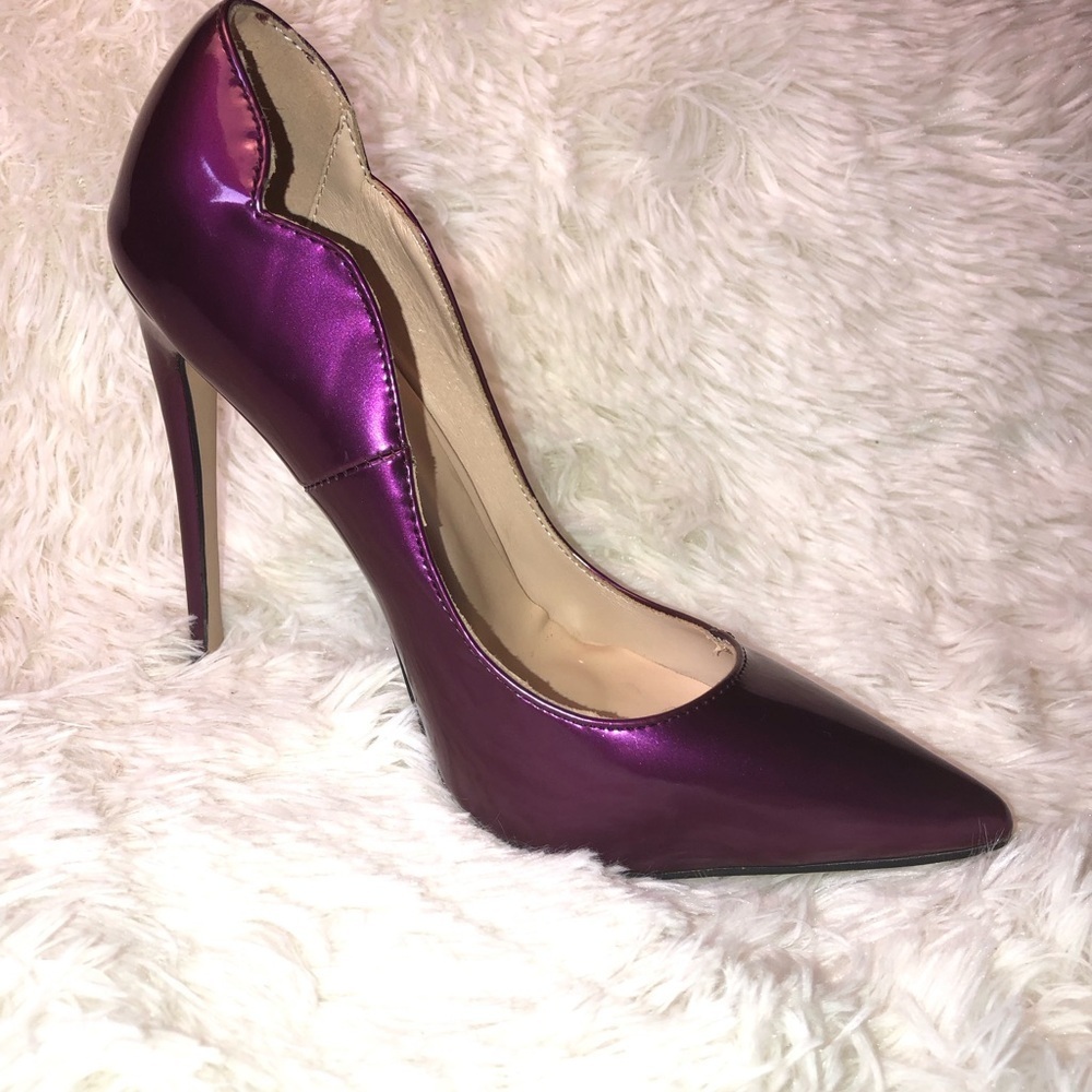 FSJ Metallic Plum Pointed-Toe Stiletto Heels - Women's - Picture 15 of 15
